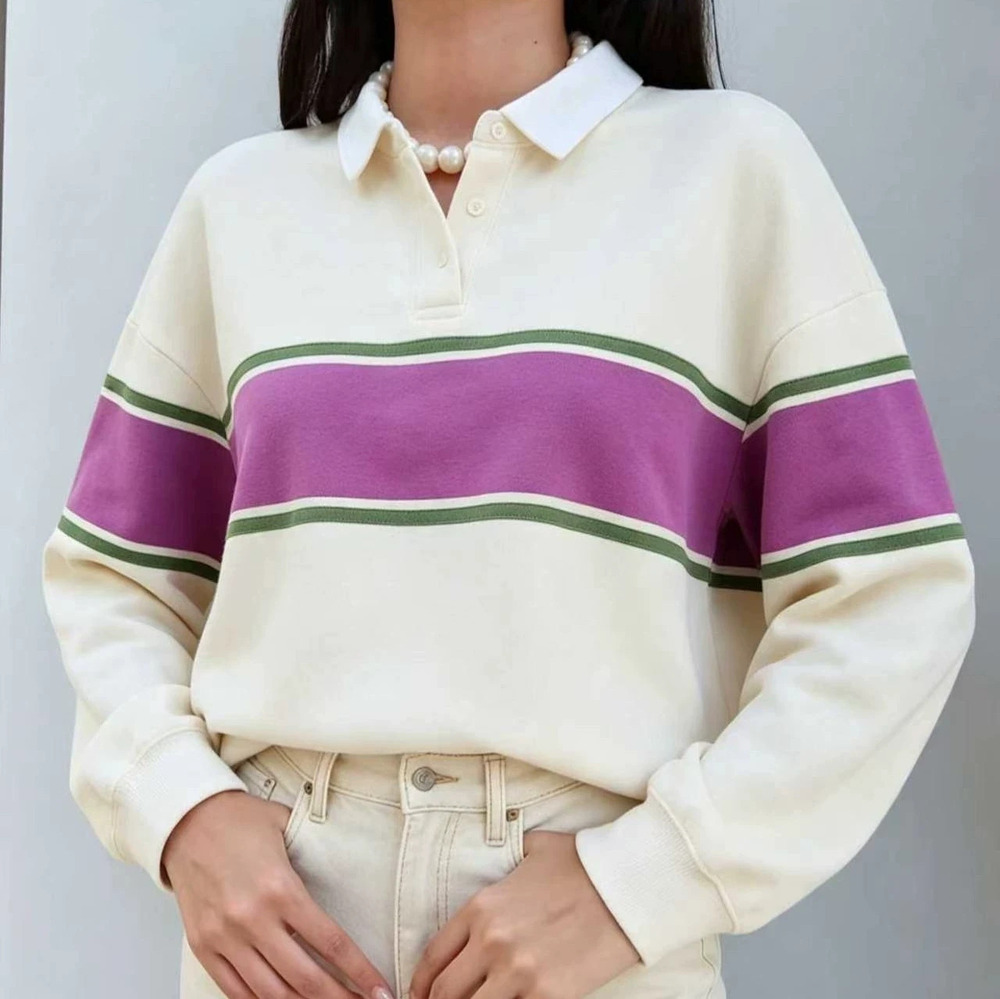 ZARA Elegant Trench Coat Patchwork Contrast Stripe Stand Collar Knit Sweater